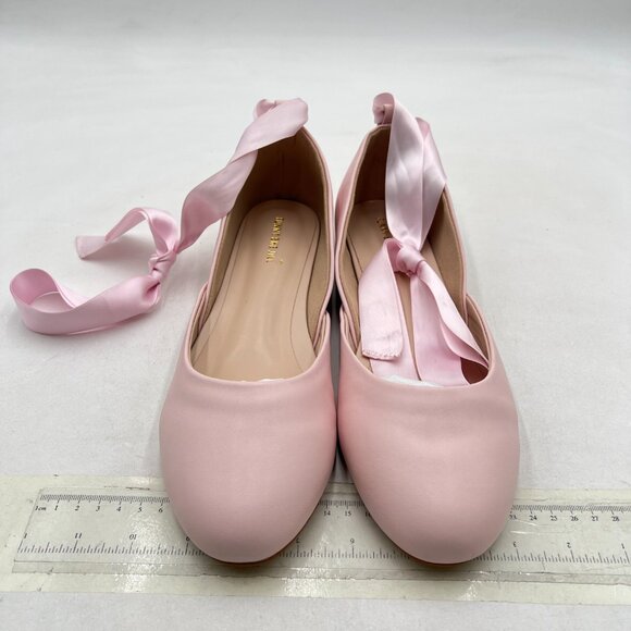 FSJ Light Pink Lace Up Ballet Flats Closed Toe Ballerinas Shoes - Picture 2 of 7